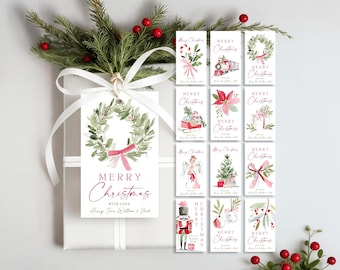 Editable Merry Christmas Gift Tag Template Bundle Hand Drawn Holiday Gift Tag Set Printable Christmas Tags Holiday Gift Stickers CH1