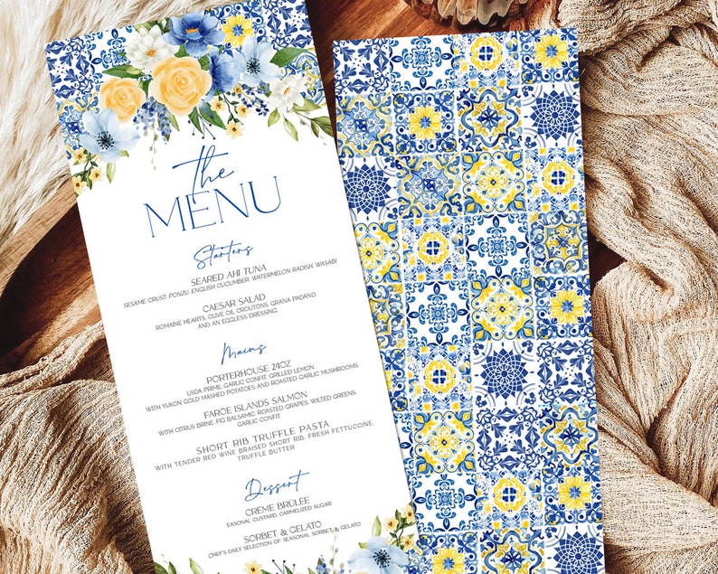 Mediterranean Blue Tiles Menu Template, Mediterranean Menu Template ...
