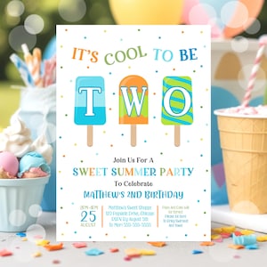 Editable Two Cool Popsicle Birthday Invitation Popsicle 2nd Birthday Invite Pop On Over Boy Popsicle Party Ice Cream Digital Invitation PS1