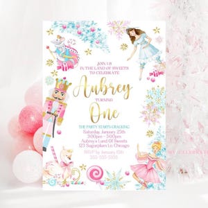 Editable Nutcracker Birthday Invitation Girl Land of Sweets Invite Winter Pink Girl Sugar Plum Fairy Download Printable Template Corjl NTC