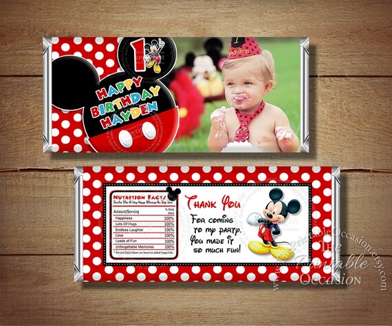 ANY AGE Printable Mickey Mouse Birthday Candy Bar Wrapper, Red Polka Dots Mickey Mouse Candy Wrapper, Mickey Mouse Birthday Party Printables Il_570xn
