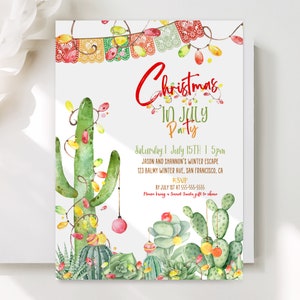 Christmas In July Party Invitation Template Printable Fiesta Cactus Tropical Christmas Editable Holiday Invitation Printable Download TC1