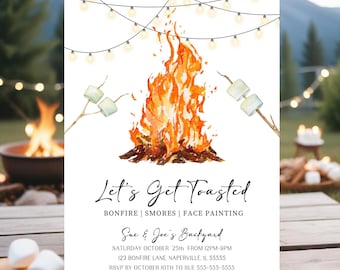Bonfire Birthday Invitation Bonfire Birthday Party Invite Bonfire Invitation Bonfire Party Invite Bonfire Invitations Canva Template BF3