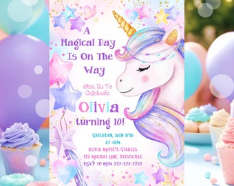 Unicorn Birthday Invitation Editable Pink Magical Birthday Party Invite Girl Birthday Template Instant Download Printable Unicorn Invite UN1