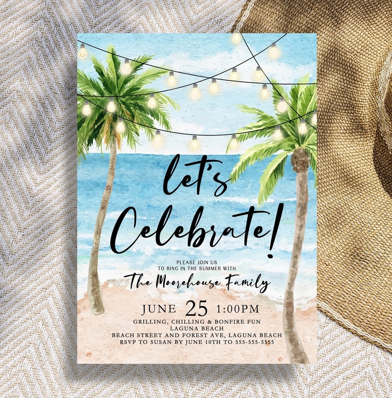 Beach Party Invitation Template Lets Celebrate Beach Invite Printable Birthday Anniversary Beach Invitation Summer Beach Party Canva BE1 image 7
