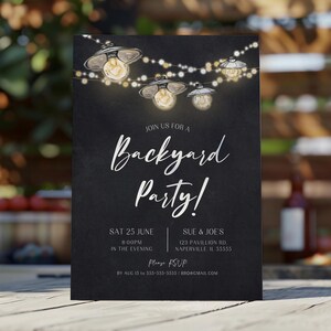 Editable Backyard Party Invitation Template Printable Summer BBQ Party Housewarming Party Bonfire Party Adult Birthday Outdoor Party Canva image 2