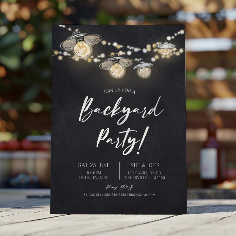 Editable Backyard Party Invitation Template Printable Summer BBQ Party Housewarming Party Bonfire Party Adult Birthday Outdoor Party Canva image 2