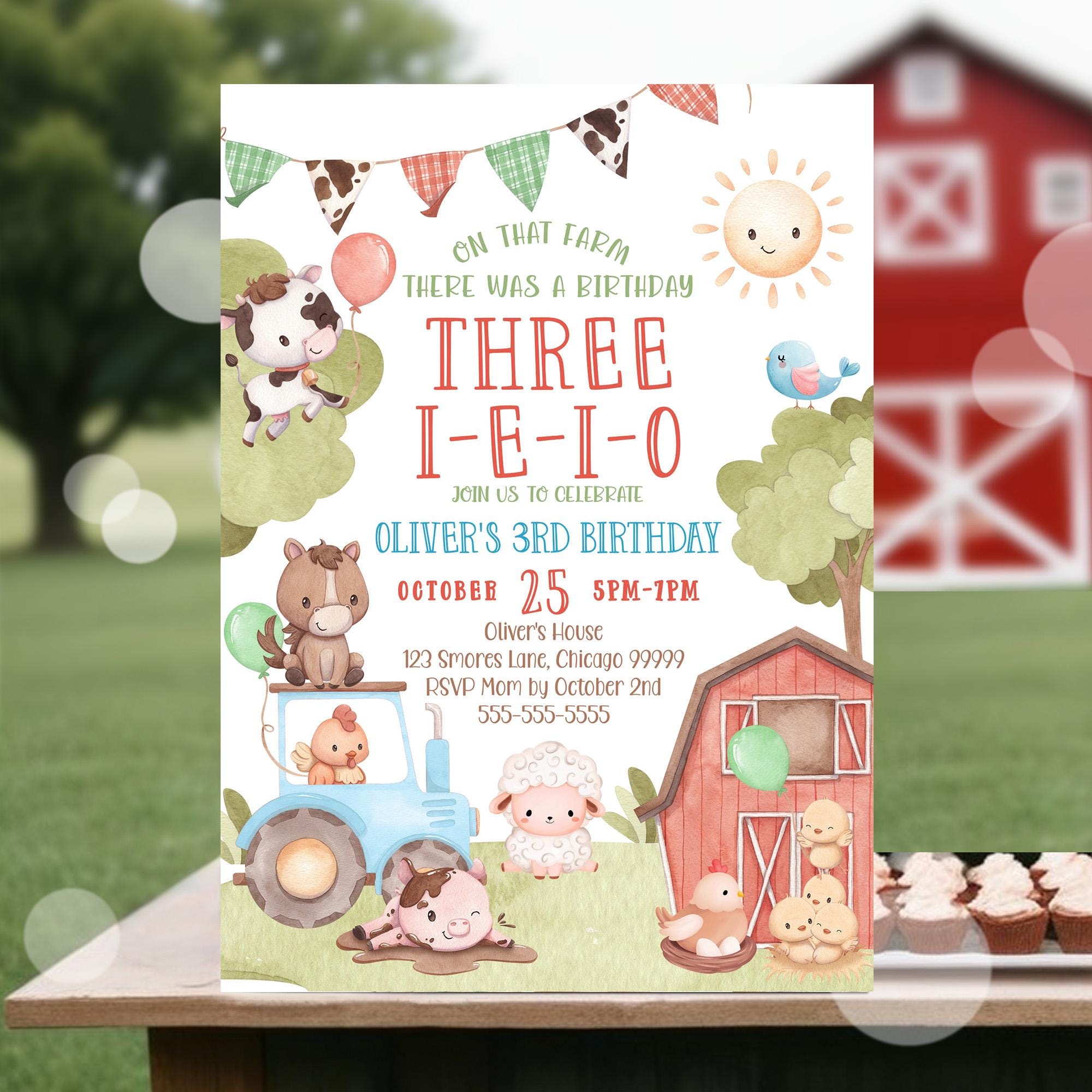 Farm Animal 3rd Birthday Invitation Editable Three-i-e-i-o Farm Invite  Tractor Barn Animals Printable Farm Invitation Canva Template FA4 - Etsy, image size:2000x2000