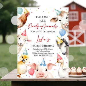 Editable Farm Animals Birthday Invitation Boy's Farm Barnyard First Birthday Party Animals Confetti Download Corjl Template Printable FA3