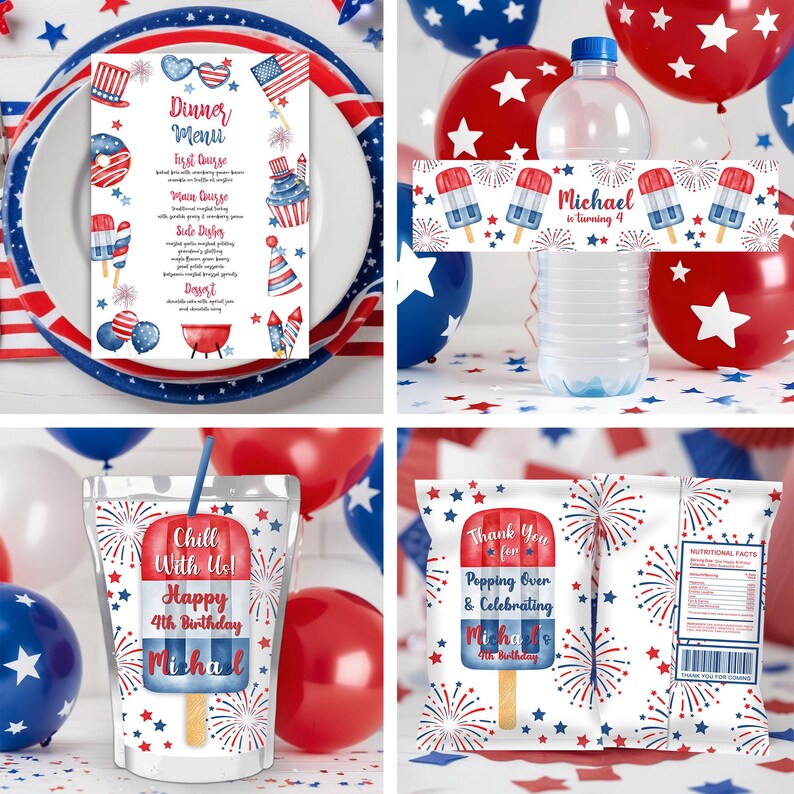 4th of July Birthday Invitation Bundle Editable Little Firecracker 4th of July Invitation Template Patriotic Kids Birthday Party Decor P2 image 7