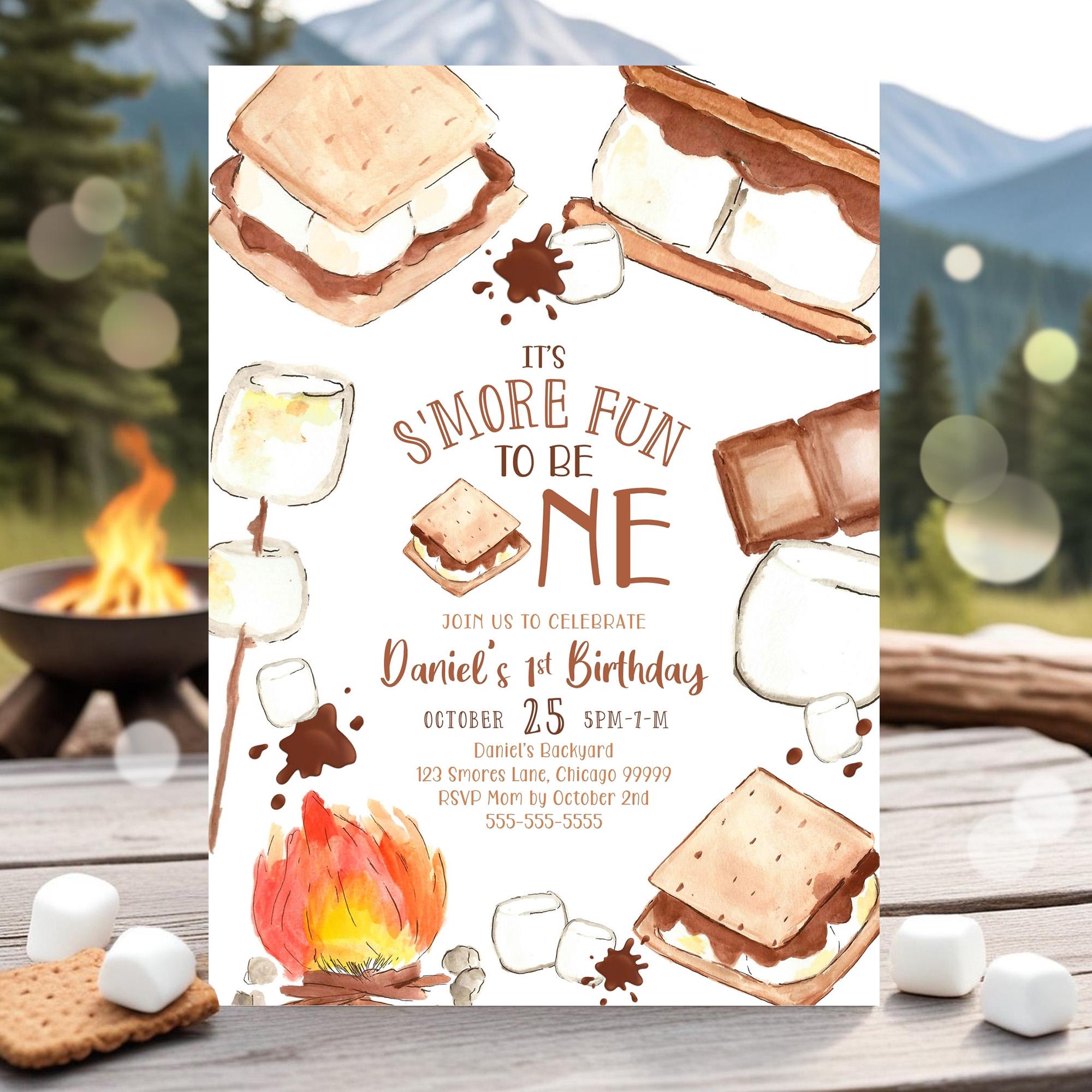 20 Biglietti Invito Compleanno Campeggio Con Buste, Tema Falò S'mores, Formato 10x15 Cm, Cartoncino Ecologico