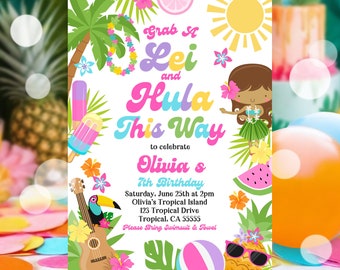 Editable Hawaiian Luau Birthday Invitation Pineapple Luau Pool Party Birthday Party Pineapple Hawaiian Birthday Luau  Instant Download TR4