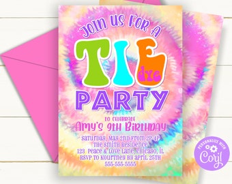 EDITABLE Pastel Tie Dye Birthday Party Invitation Hippie Birthday Party Invite Peace Love Party Pastel Tie Dye Party Instant Download