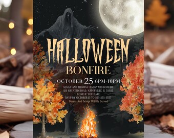Halloween Bonfire Party Invitation Template Editable Haunted House Halloween Party Invitation Printable Smores Halloween Party Invitation HB