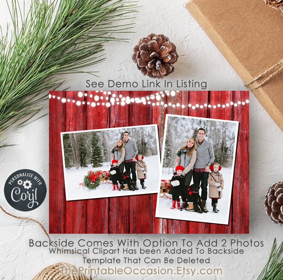 EDITABLE Rustic Christmas Photo Card Editable Country Rustic Etsy