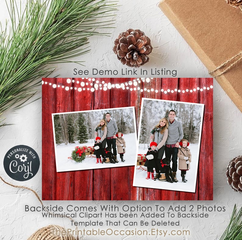 EDITABLE Rustic Christmas Photo Card, Editable Country Rustic Photo Christmas Card, Country Christmas Card, Rustic Printable Christmas Card image 2