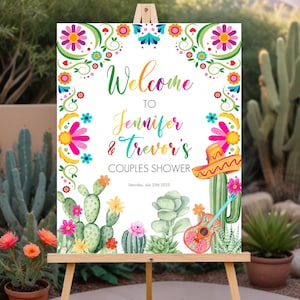 Editable Cactus Fiesta Welcome Sign Couples Shower Welcome Mexican Shower Cactus Taco Bout Love Flowers Coed Shower Corjl Printable FE1