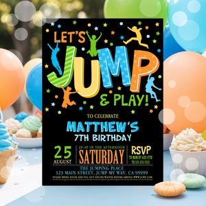 Jump Invitation, Editable Jump Birthday Invite, Boys Trampoline Party, Kids Bounce House Party, DIY Let's Jump Party, Instant Download PL2
