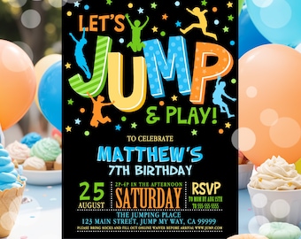 Jump Invitation, Editable Jump Birthday Invite, Boys Trampoline Party, Kids Bounce House Party, DIY Let's Jump Party, Instant Download PL2