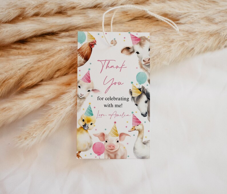 Editable Farm Birthday Thank You Tag Girl Farm Animal Party Favor Tag ...