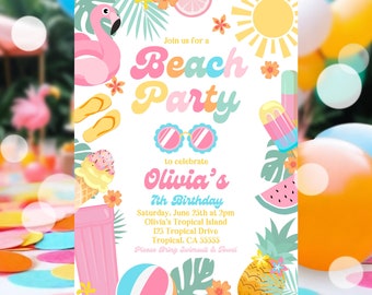 EDITABLE Beach Birthday Party Invitation Tropical Splish Splash Girly Beach Party Invite Summer Party At The Beach Instant Download P4