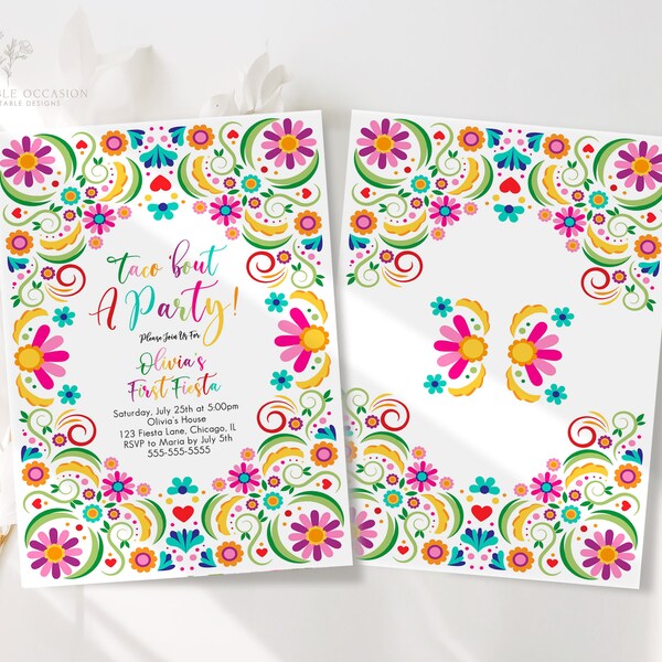 Editable Taco Bout a Party Birthday Invitation Fiesta ANY AGE Floral Mexican Floral Cinco de Mayo Download Printable Corjl Template FE1