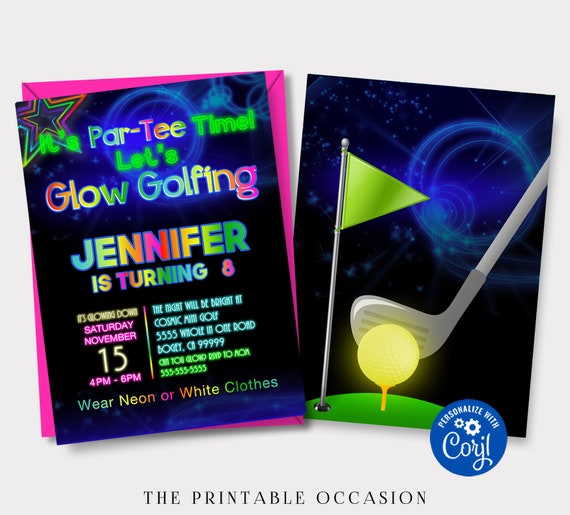 EDITABLE Glow Golf Invitations, Glow Golf Birthday Party, Golf Invitations, Birthday Party, Glow Party, Neon Birthday, Glow Golf Party Il_570xn