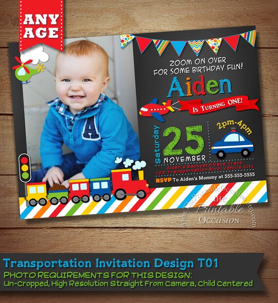 Transportation Birthday Invitation, Transportation Birthday, Cars Trucks Planes Invitation, Transportation Party, Chalkboard Invitation, DIY Il_570xn