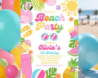 EDITABLE Beach Birthday Party Invitation Tropical Splish Splash Girly Beach Party Invite Summer Party At The Beach Instant Download P5