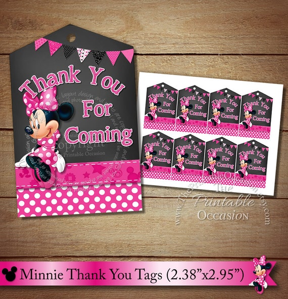 Minnie Mouse Thank You Tags, Pink Minnie Mouse Gift Tags, Chalkboard Minnie Mouse Thank You Tags, DIY You Print Digital File Il_570xn