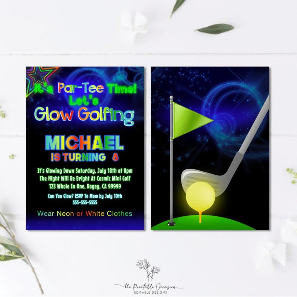 SAME DAY SVC Glow Golf Invitations Glow Golf Birthday Party Etsy