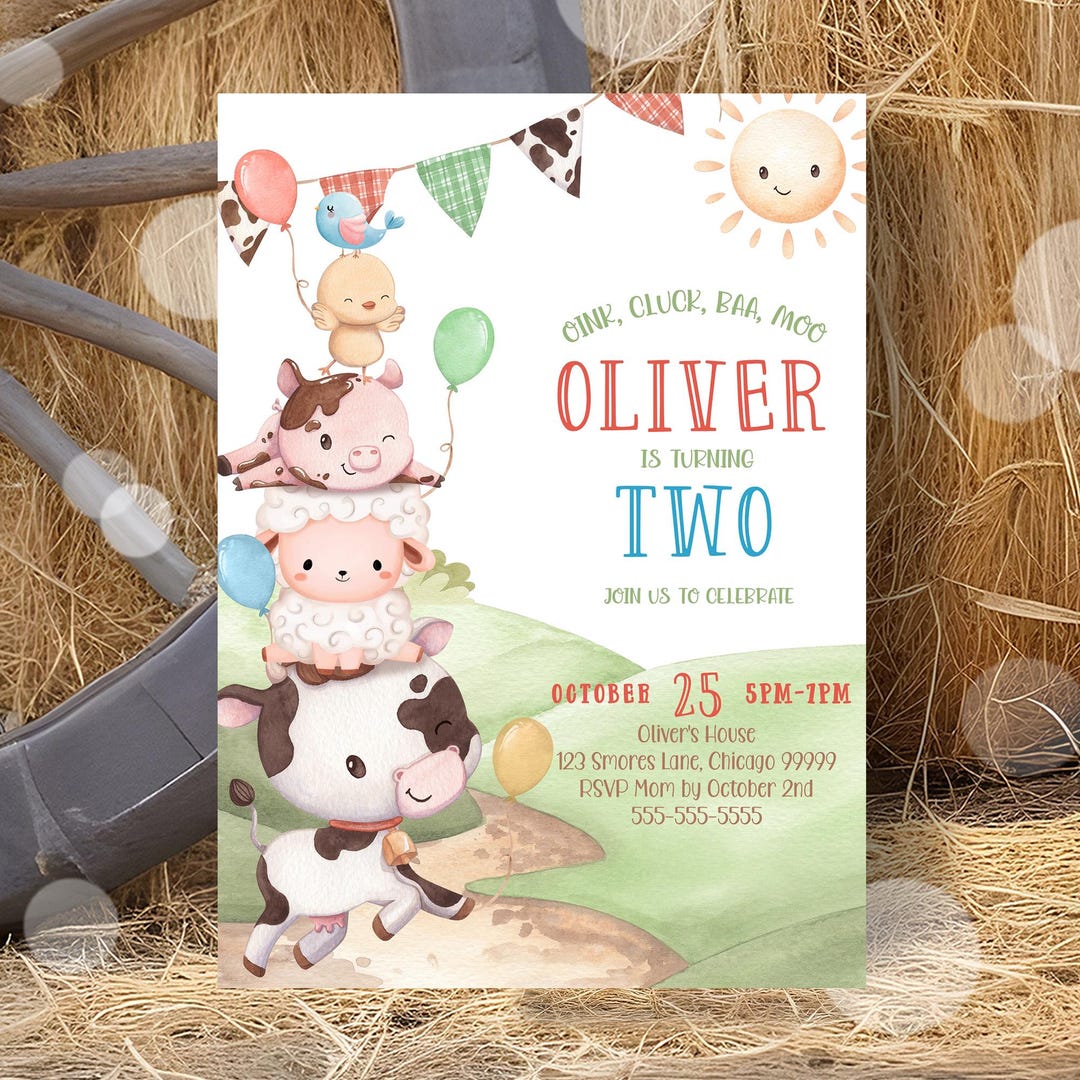 Farm Animal Birthday Invitation Template Barnyard Birthday Party Invite ...
