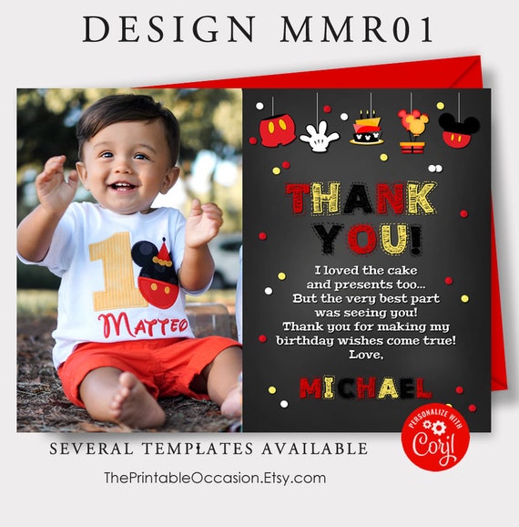 EDITABLE Mickey Mouse Thank You Templates, Printable Chalkboard Thank You Cards, Mickey Mouse Thank You Note, Instant Download Corjl Digital Il_570xn