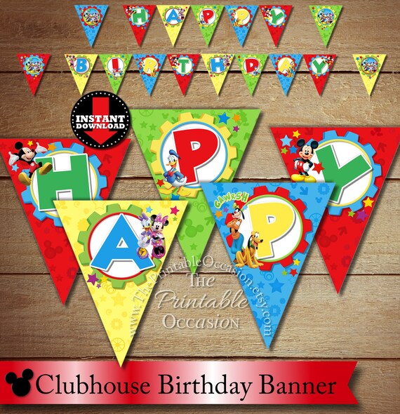 INSTANT DOWNLOAD Mickey Mouse Toodles Happy Birthday Pennant Banner, Printable Mickey Mouse Banner, Minnie Mouse Donald Duck Daffy Duck Il_570xn