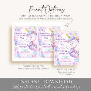 Unicorn Birthday Invitation Magical Editable Unicorn Birthday Invite Unicorn Party Invitation Unicorn Thank You Tag Printable Invitation