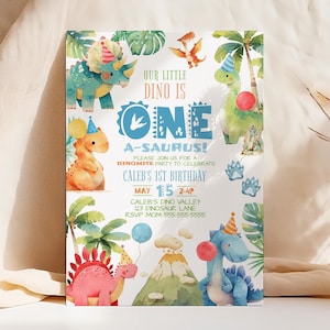 Editable One-A-Saurus Dinosaur 1st Birthday Party Invitation Boy T-Rex Dinosaur 1st Birthday Party Cute Dinosaur 1st Birthday Canva D2