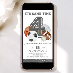 All Sports Birthday Party Evite Electronic Invitation Template Editable All Sports Birthday Evite All Sports Digital Evite Invite Corjl AS1