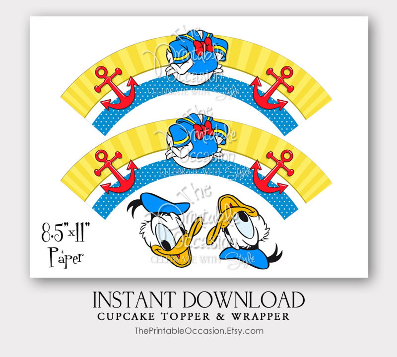 Donald Duck Cupcake Toppers and Wrapper Set Donald Duck Etsy