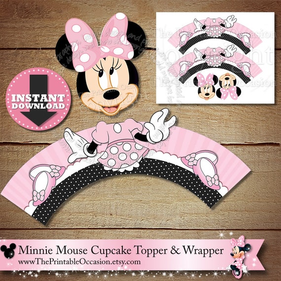 Minnie Mouse Cupcake Topper and Wrapper Set, - INSTANT DOWNLOAD - Printable Light Pink Minnie Mouse Cupcake PRINTABLE File Il_570xn