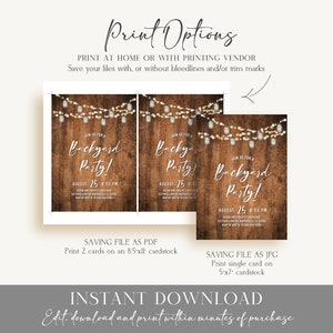 Rustic Backyard Party Invitation Template, BBQ Party Invitation, Baby Shower Invitation Birthday Party Retirement Party, Couples Party Corjl image 7