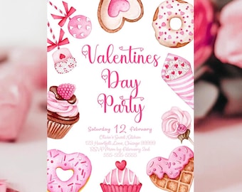 BEWERKBARE Valentijnsdag uitnodiging voor feest Kids Valentijnsdag feest uitnodigen afdrukbare Valentijnsdag brunch uitnodigen klasse feestuitnodiging VD