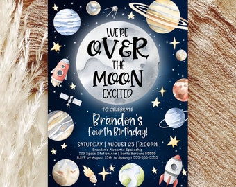 Outer Space First Birthday Invitation Template Editable Over The Moon Birthday Invitation Blast Off Download Printable Template Digital SP1