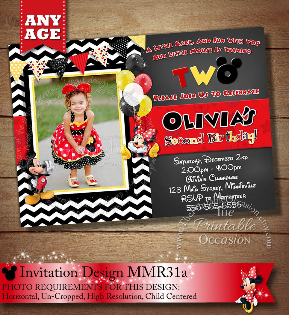 SAME DAY SVC Chalkboard Minnie Mouse Birthday Invitation Red Etsy
