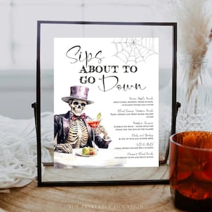 Halloween Sips Going Down Bar Menu Template Printable Pick Your Poison Drinks Sign Editable Skeleton Cocktail Menu List Instant Download SK1