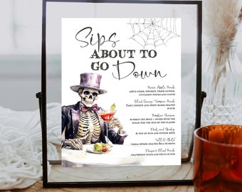 Halloween Sips Going Down Bar Menu Template Printable Pick Your Poison Drinks Sign Editable Skeleton Cocktail Menu List Instant Download SK1