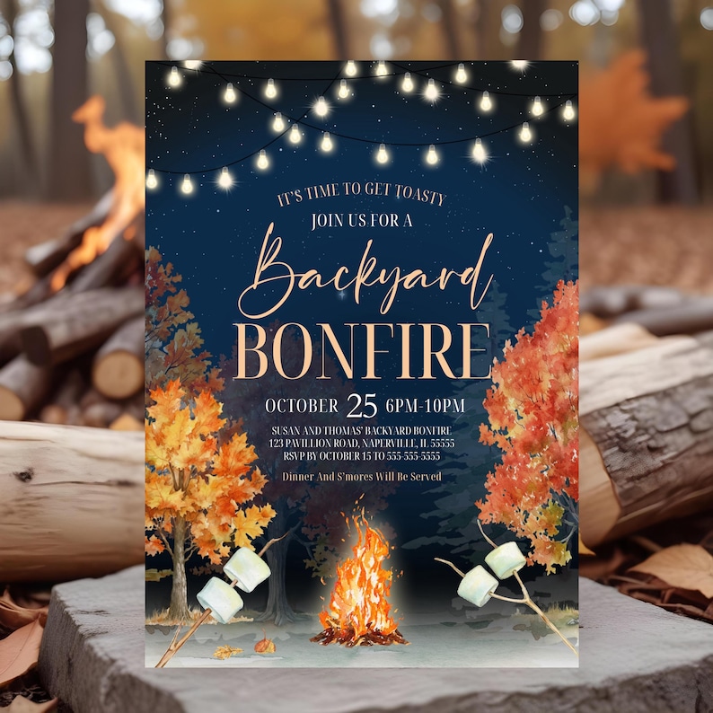 Editable Fall Bonfire S’mores Invitation Backyard Campfire Party Invite ...