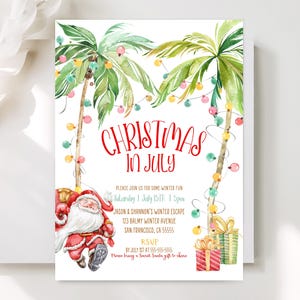Editable Tropical Christmas Party Invitation Tropical Santa Clause Holiday Invitation Tropical Christmas Scene Printable Instant Downloa TC1