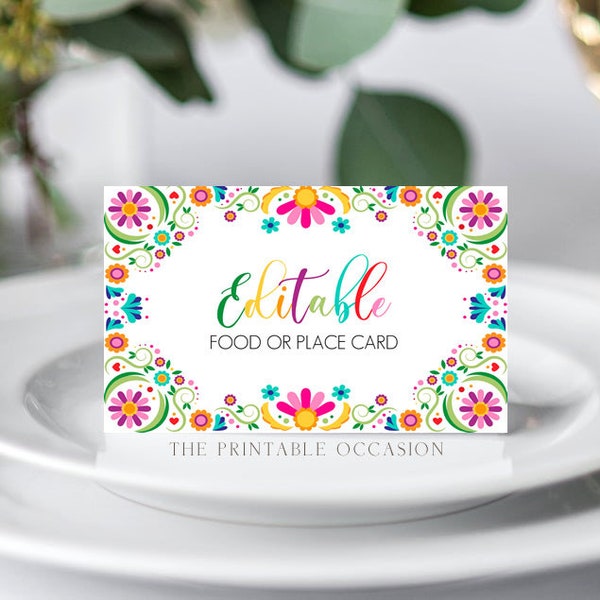 Fiesta Place Card Template, Mexico Themed Wedding Place Card Printable Template, Editable Printable Template, Instant Download, FE1