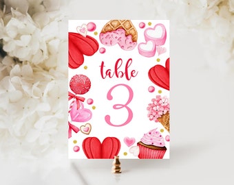 Valentine's Day Party Table Numbers Sign Valentine's Baby Sprinkle Table Numbers Valentine's Baby Shower Table Numbers Sign Template VD2