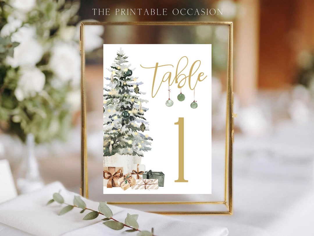 Christmas Printable Table Numbers Template, Holiday Table Numbers
